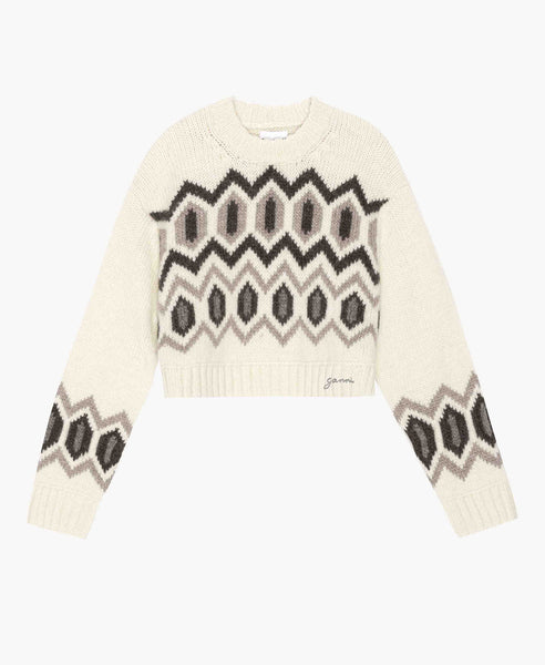 Chunky Graphic Wool Cropped O-neck