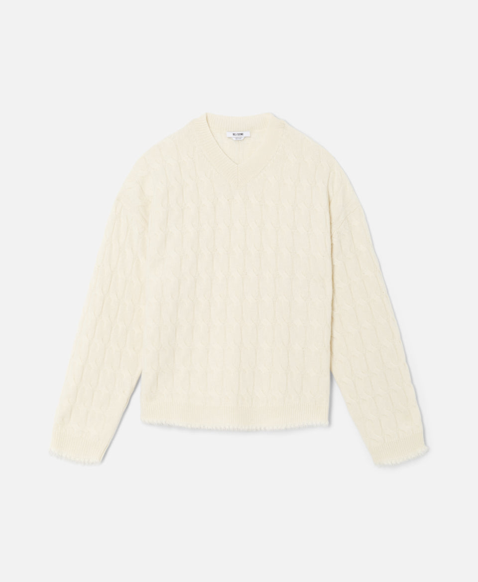 Cashmere Cable V-neck Pullover