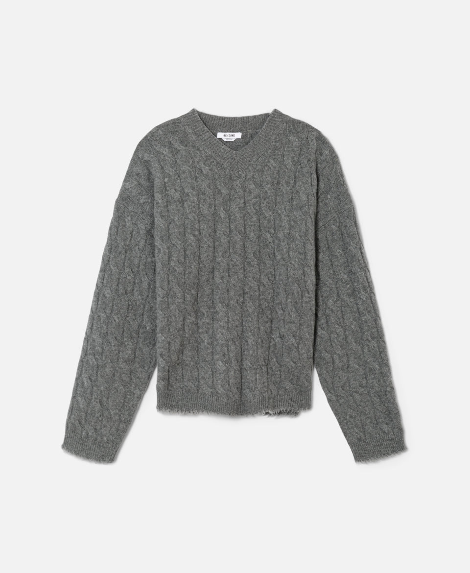 Cashmere Cable V-neck Pullover