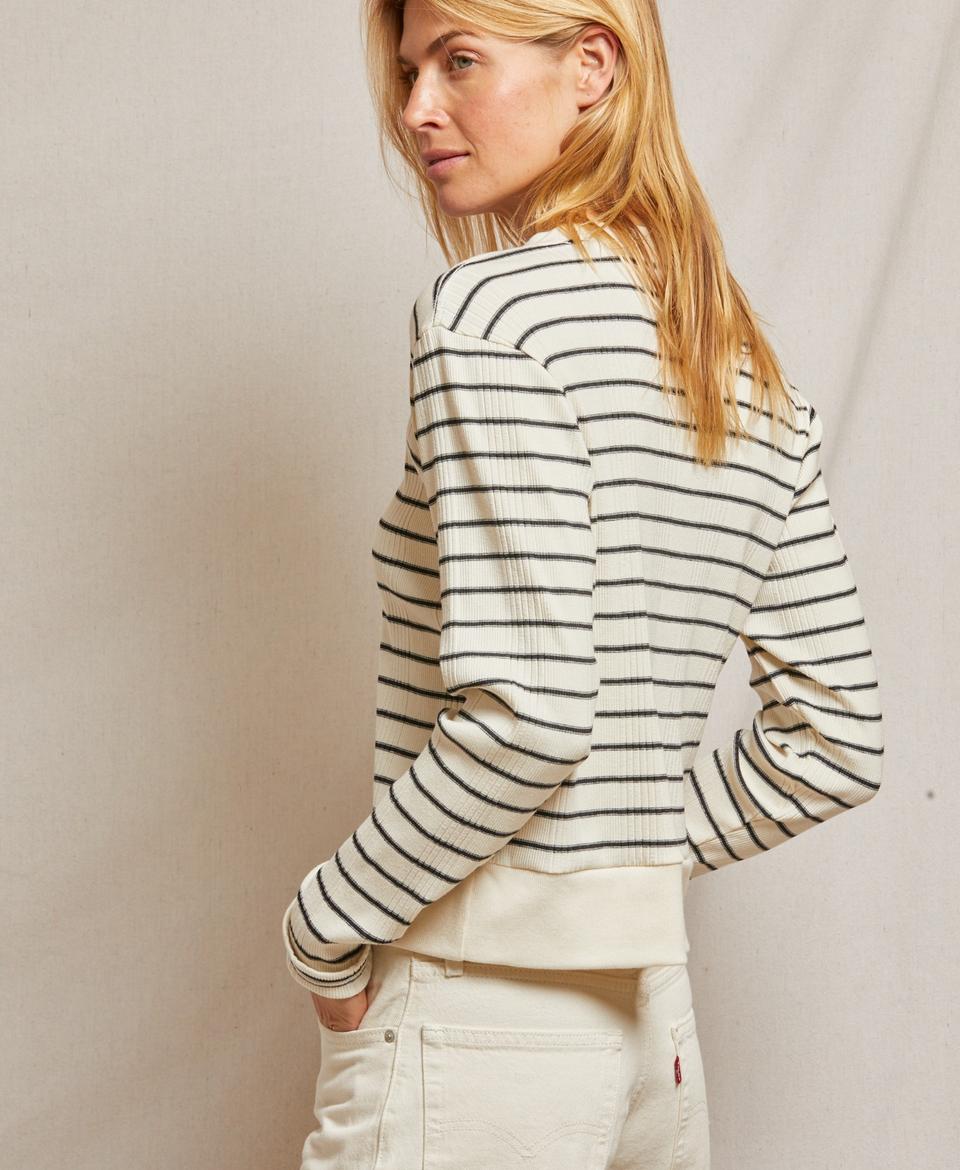 Rib Striped Long Sleeve Boxy Tee